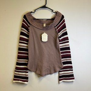 Altar'd State Stripped Wide Neck Sweater With Flare Arms NWT Xsmall